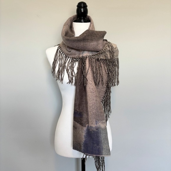 Fraas Cashmink Women's Wrap Shawl Wide Scarf Tassels Gray Purple Winter Vibes - Picture 2 of 9